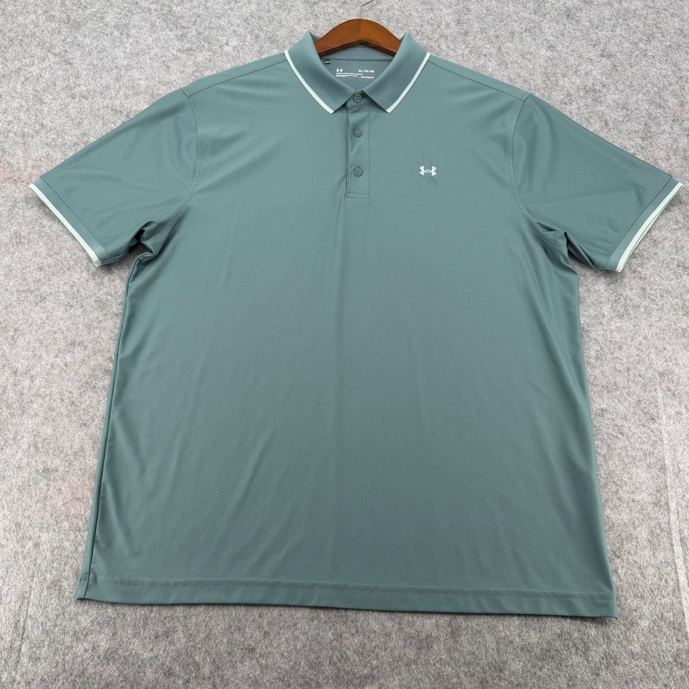 Under Armour Mens XL HeatGear Loose Fit Polo Shirt Green Teal Short Sleeve 5495